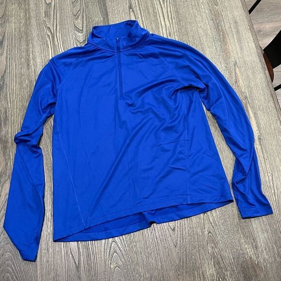 NWOT Nike Mens Dri-Fit T-Shirt Quarter Zip Mock Neck Pullover Royal Blue Large - Picture 1 of 4